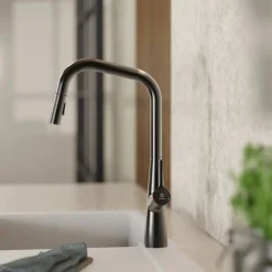 Hot Single Hole Pull Down Kitchen Faucet in Matte Graphite Single Hole