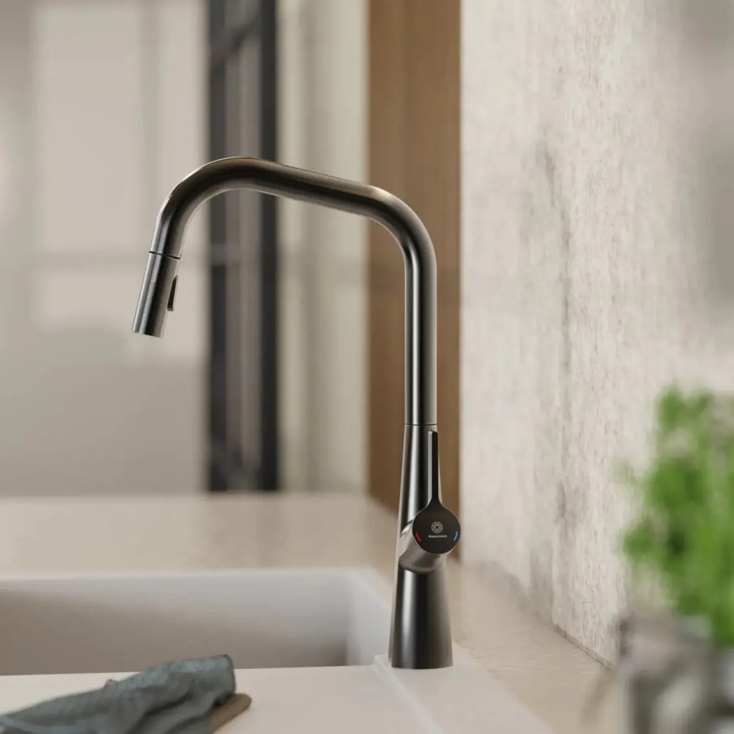 Hot Single Hole Pull Down Kitchen Faucet in Matte Graphite Single Hole