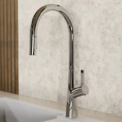 Hot Single Hole Pull Down Kitchen Faucet in Chrome Single Hole