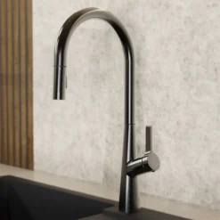 Single Hole Pull Down Kitchen Faucet in Matte Graphite Single Hole