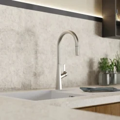 Hot Single Hole Pull Down Kitchen Faucet in Brushed Nickel Single Hole