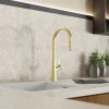 Hot Single Hole Pull Down Kitchen Faucet in Brushed Gold Single Hole