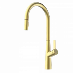 Hot Single Hole Pull Down Kitchen Faucet in Brushed Gold Single Hole
