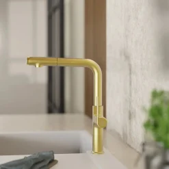 Online Single Hole Straight Spout Kitchen Faucet in Brushed Gold Single Hole