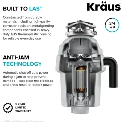 Online WasteGuard 3/4 HP Continuous Feed Garbage Disposal with Ultra-Quiet Motor Garbage Disposals & Parts
