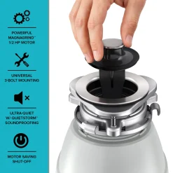 Clearance WasteGuard 1/2 HP Continuous Feed Garbage Disposal with Ultra-Quiet Motor Garbage Disposals & Parts