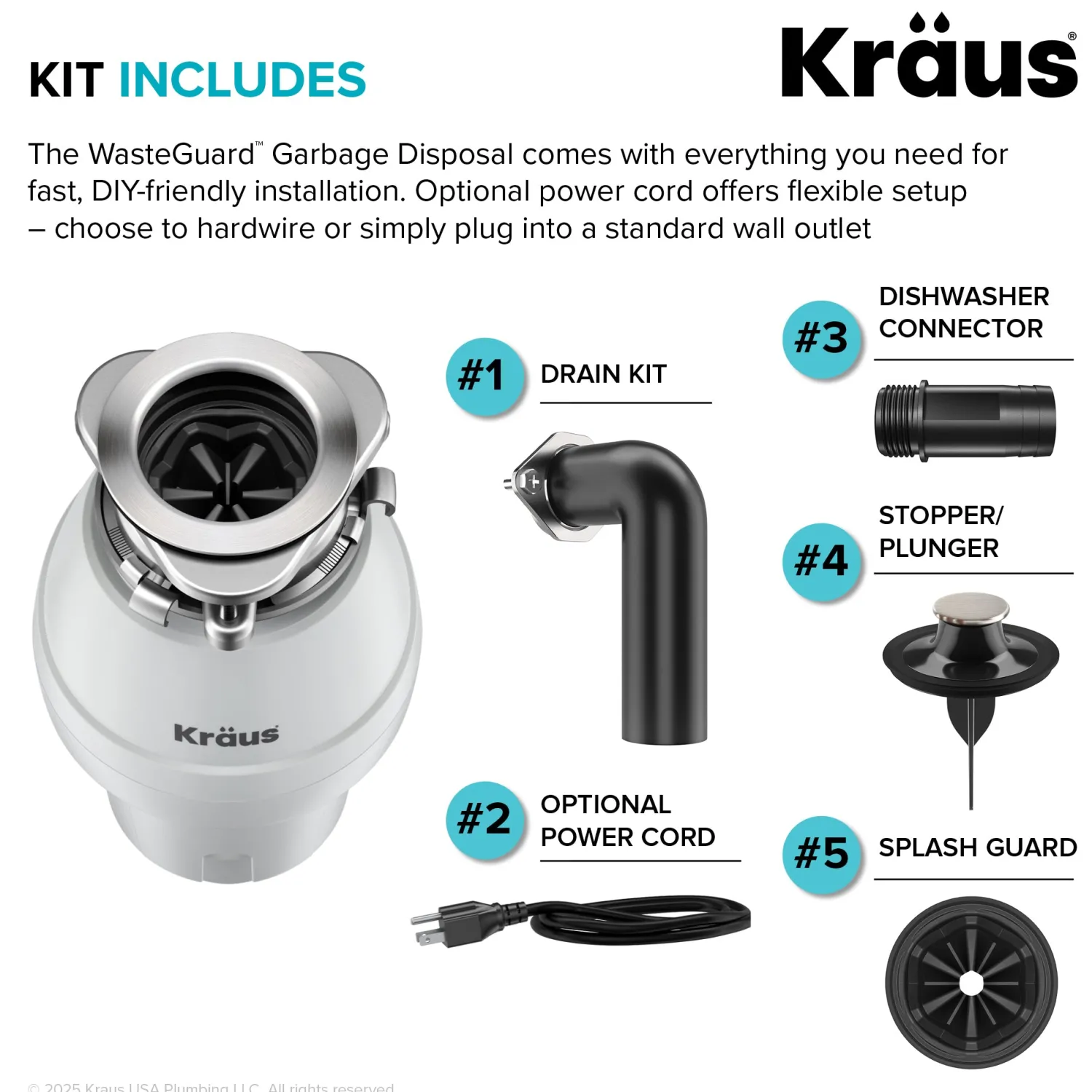 Clearance WasteGuard 1/2 HP Continuous Feed Garbage Disposal with Ultra-Quiet Motor Garbage Disposals & Parts