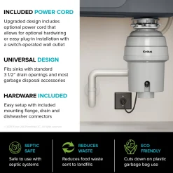 Sale WasteGuard 1 HP Continuous Feed Garbage Disposal with Ultra-Quiet Motor Garbage Disposals & Parts