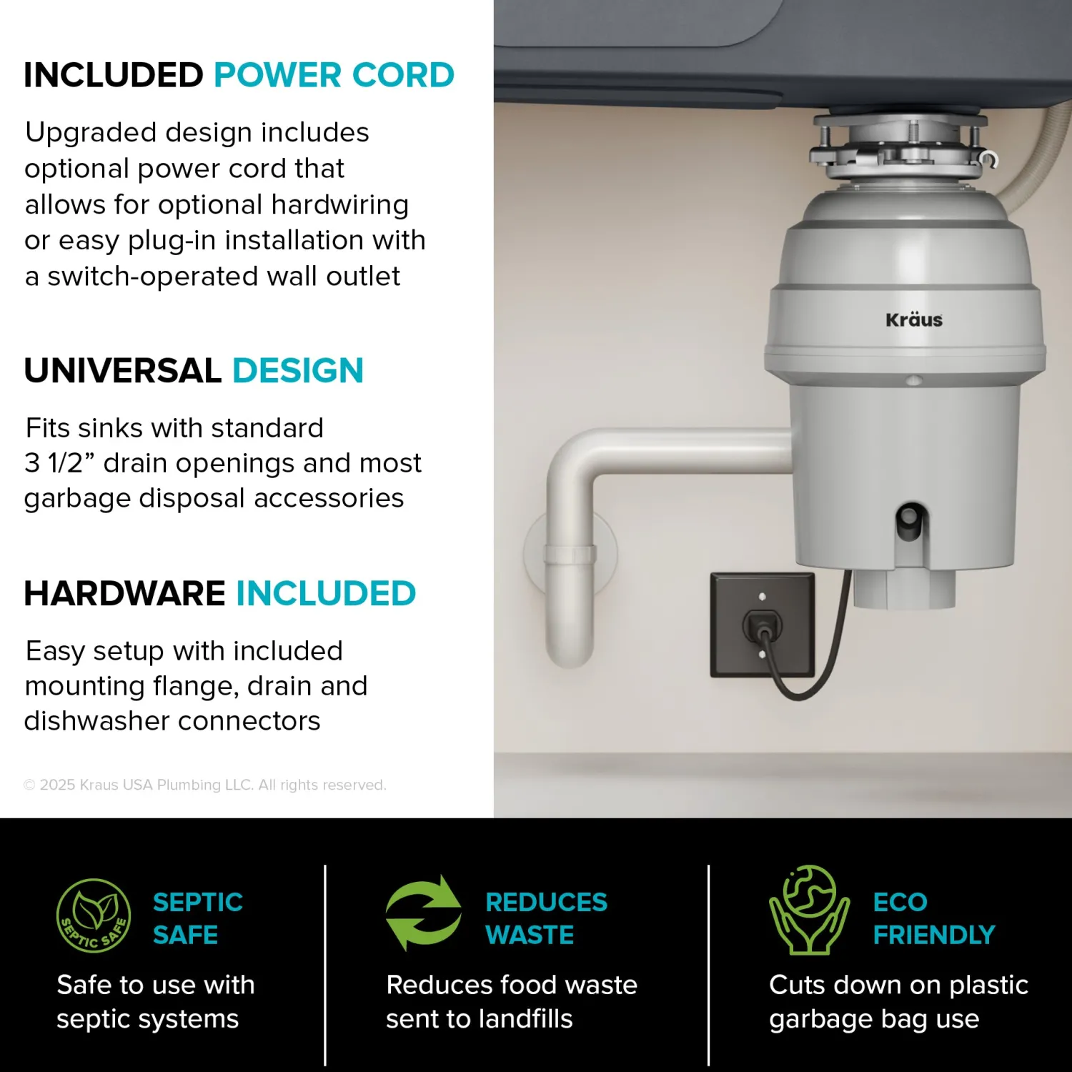 Sale WasteGuard 1 HP Continuous Feed Garbage Disposal with Ultra-Quiet Motor Garbage Disposals & Parts