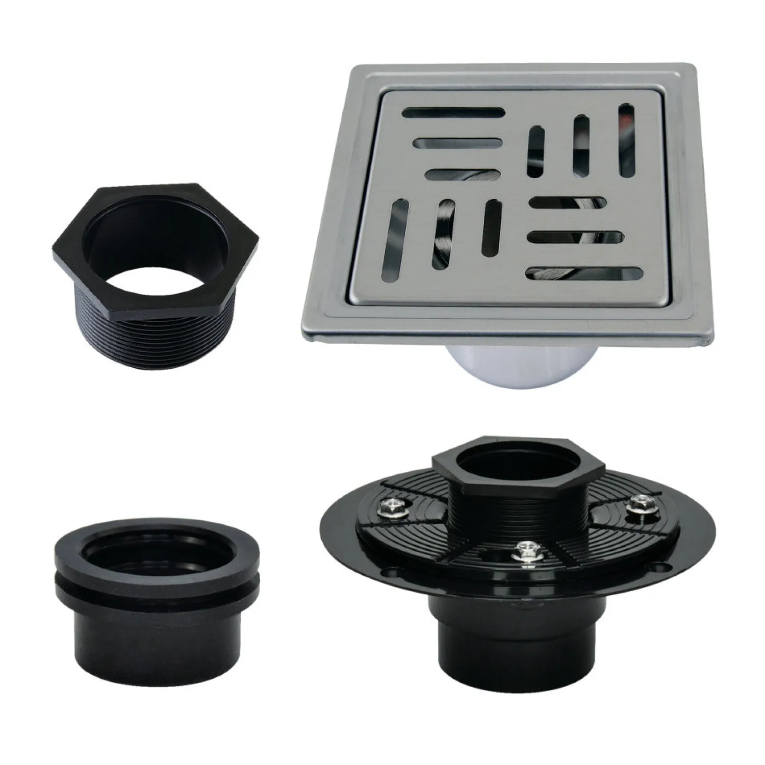 Discount Watercourse 4" Stainless Steel Square Grid Shower Drain with Flange Shower Drains