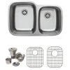 Online 32" 16-Gauge Double Bowl Undermount Stainless Steel Kitchen Sink with Grid Rack and Basket Strainer Stainless Steel Sinks|Double Bowl Sinks