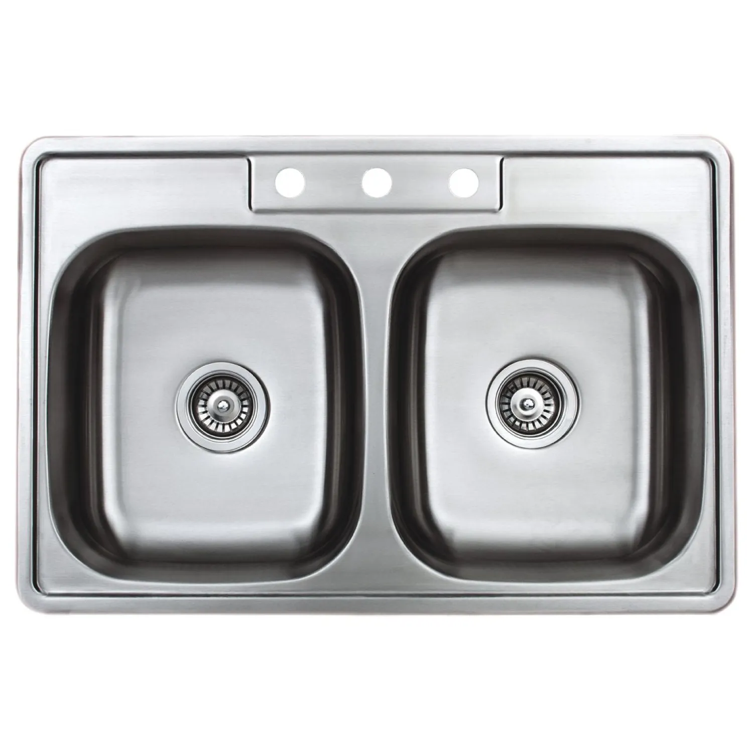 Clearance 33" 20-Gauge Drop-in 3-Hole 50/50 Double Bowl ADA Compliant Stainless Steel Kitchen Sink with Strainers Drop-In / Top Mount Sinks|Stainless Steel Sinks