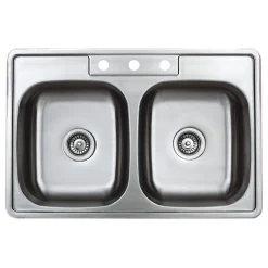 Best 33" 20-Gauge Drop-in 3-Hole 50/50 Double Bowl ADA Compliant Stainless Steel Kitchen Sink Drop-In / Top Mount Sinks|Stainless Steel Sinks