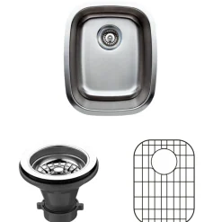 Sale 15" 18-Gauge Single Bowl Undermount Stainless Steel Bar Sink with Grid Rack and Strainer Bar / Prep Sinks
