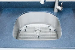 Outlet 24" 16-Gauge Undermount D-shaped Single Bowl Stainless Steel Kitchen Sink with Grid Rack and Basket Strainer Stainless Steel Sinks|Single Bowl Sinks