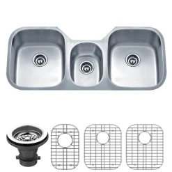 Best 46" 18-Gauge Undermount Triple Bowl Stainless Steel Kitchen Sink with Grid Rack and Strainer Stainless Steel Sinks|Undermount Sinks