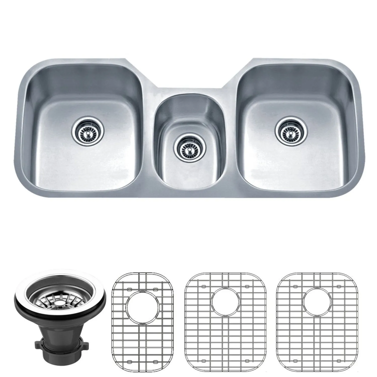 Best 46" 18-Gauge Undermount Triple Bowl Stainless Steel Kitchen Sink with Grid Rack and Strainer Stainless Steel Sinks|Undermount Sinks