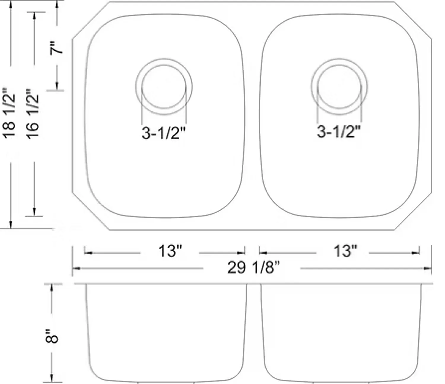 Hot 30" 18-Gauge Undermount 50/50 Double Bowl Stainless Steel Kitchen Sink Stainless Steel Sinks|Double Bowl Sinks