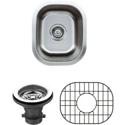 Clearance 15" 18-Gauge Undermount Single Bowl Stainless Steel Bar Sink with Grid Rack and Strainer Bar / Prep Sinks