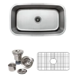 Best 32" 16-Gauge Undermount Single Bowl Stainless Steel Kitchen Sink with Grid Rack and Basket Strainer Stainless Steel Sinks|Single Bowl Sinks