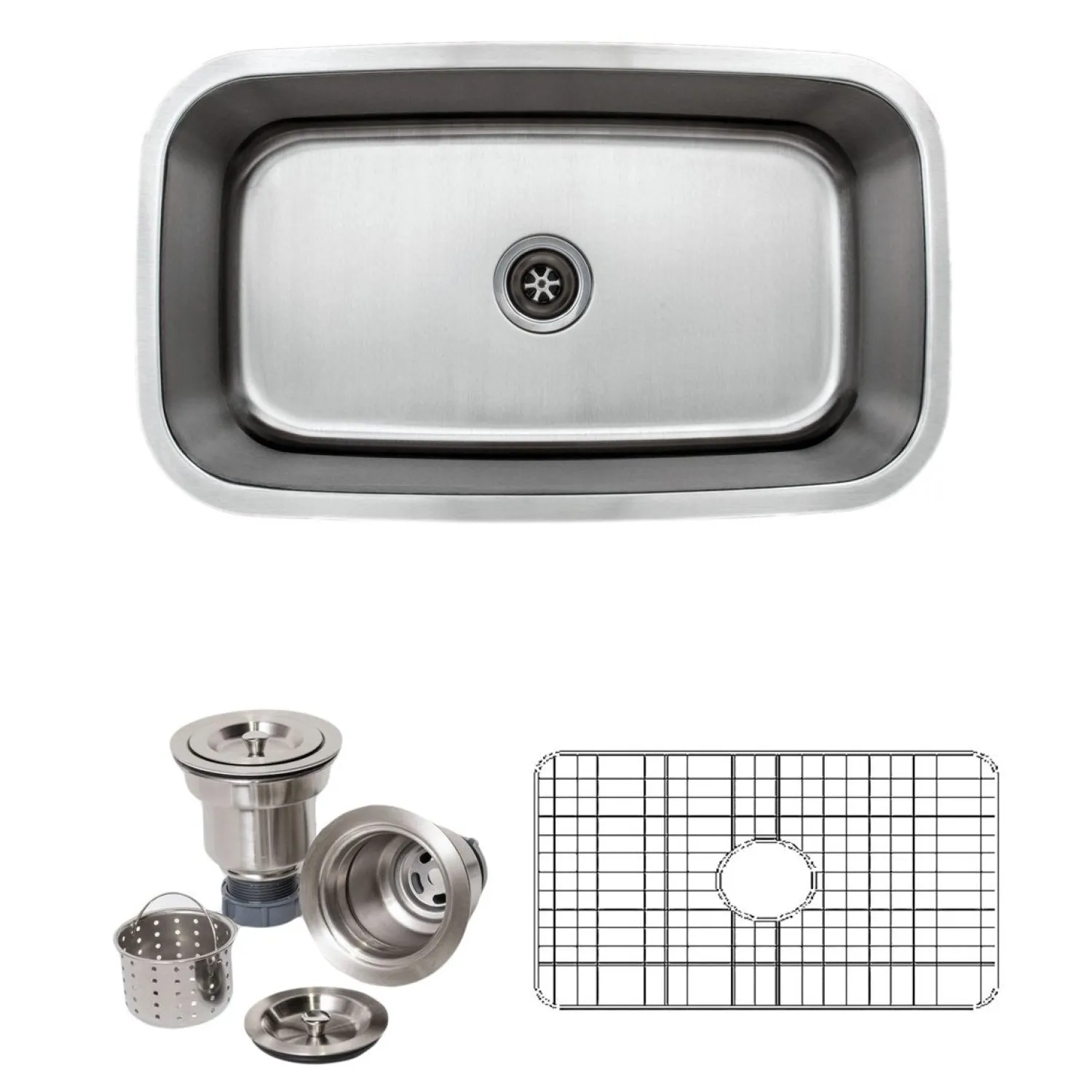 Best 32" 16-Gauge Undermount Single Bowl Stainless Steel Kitchen Sink with Grid Rack and Basket Strainer Stainless Steel Sinks|Single Bowl Sinks