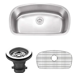 Online 33" 18-Gauge Undermount Single Bowl Stainless Steel Kitchen Sink with Grid Rack and Strainer Stainless Steel Sinks|Single Bowl Sinks
