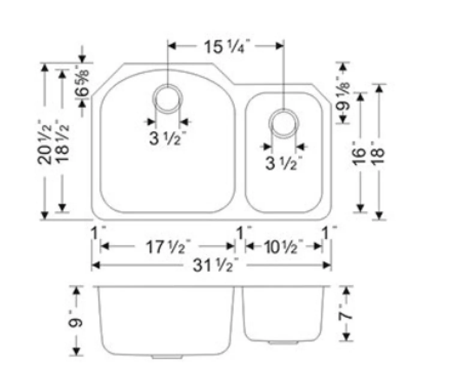 Clearance 32" 18-Gauge Undermount Double Bowl Stainless Steel Kitchen Sink Stainless Steel Sinks|Double Bowl Sinks
