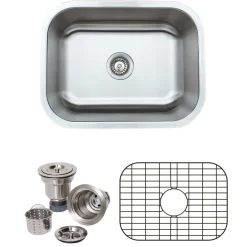 Online 23" 18-Gauge Undermount Single Bowl Stainless Steel Kitchen Sink with Grid Rack and Basket Strainer Stainless Steel Sinks|Single Bowl Sinks