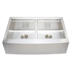Handcrafted 33" Arched Apron Front Farmhouse Equal Double Bowl Stainless Steel Kitchen Sink Stainless Steel Sinks|Double Bowl Sinks