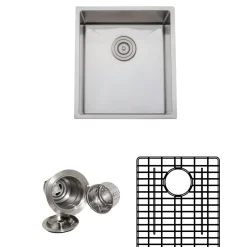Handcrafted 17" 16-Gauge Undermount Stainless Steel Bar Sink with Grid Rack and Basket Strainer Bar / Prep Sinks