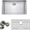 Clearance Handcrafted 30" 16-Gauge Undermount Single Bowl Stainless Steel Kitchen Sink with Grid Rack and Basket Strainer Stainless Steel Sinks|Single Bowl Sinks