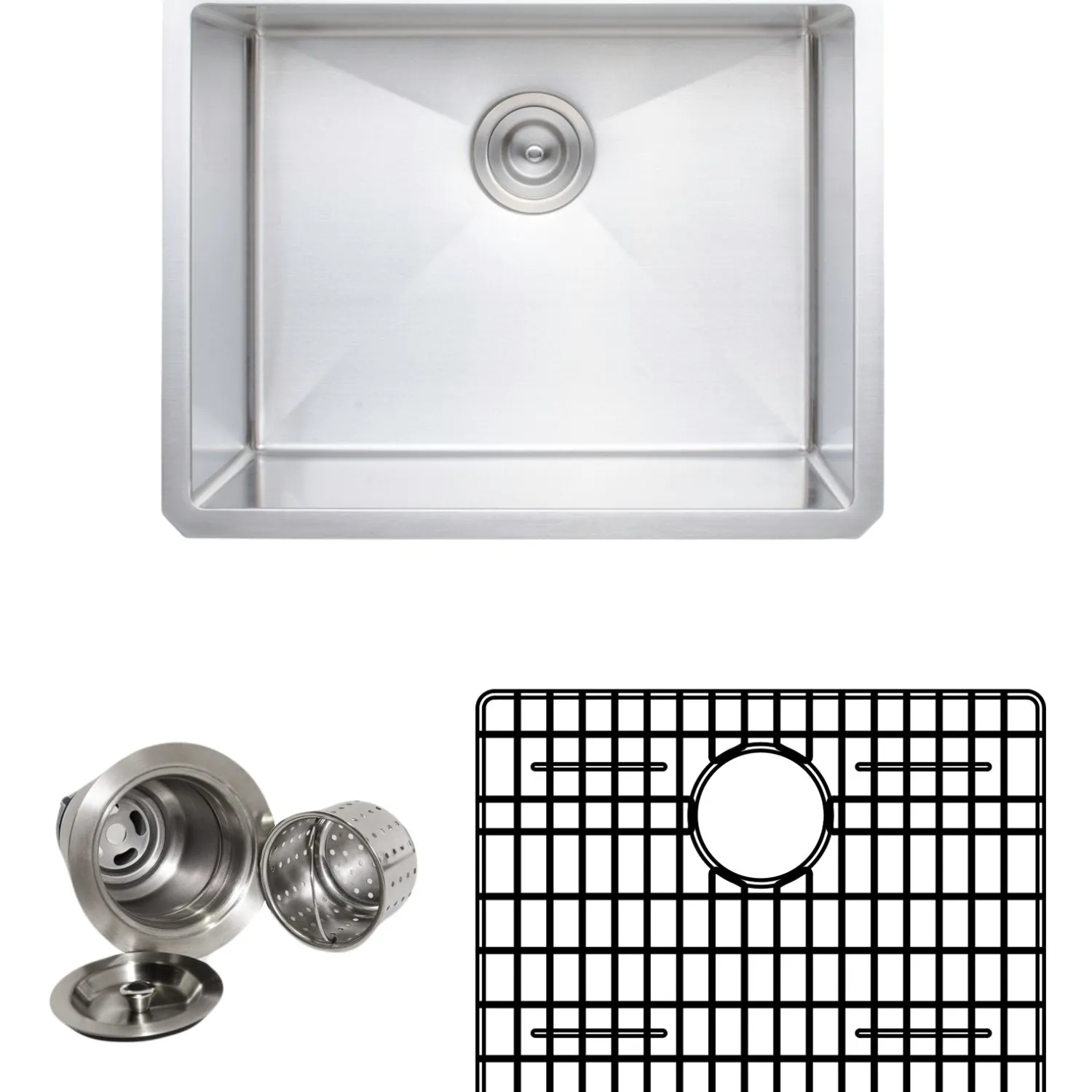 Clearance Handcrafted 23" 16-Gauge Undermount Single Bowl Stainless Steel Kitchen Sink with Grid Rack and Basket Strainer Stainless Steel Sinks|Single Bowl Sinks
