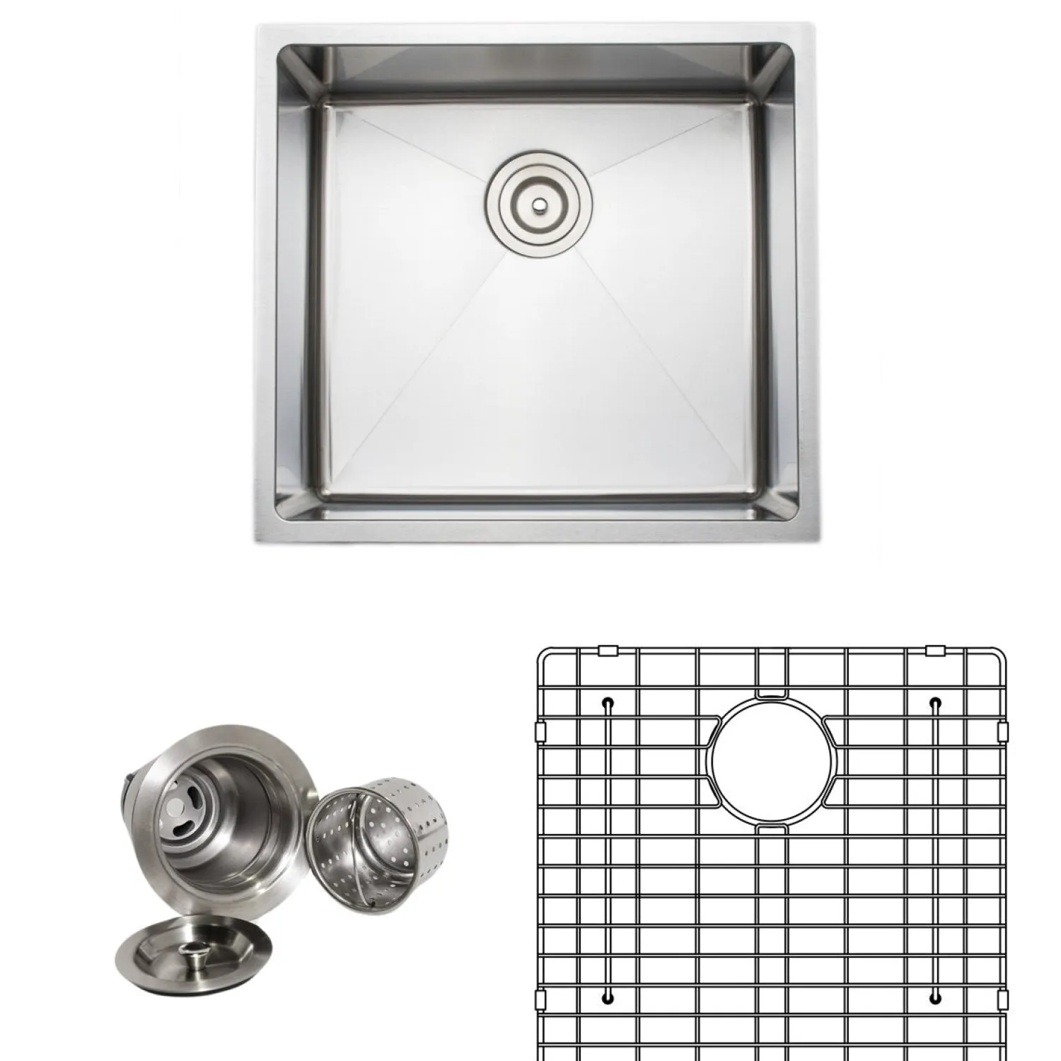 Outlet Handcrafted 21" 16-Gauge Undermount Single Bowl Stainless Steel Kitchen Sink with Grid Rack and Basket Strainer Stainless Steel Sinks|Single Bowl Sinks