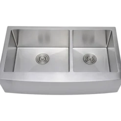 Handcrafted 36" 16-Gauge Arched Apron Front Farmhouse 60/40 Double Bowl Stainless Steel Kitchen Sink Stainless Steel Sinks|Double Bowl Sinks