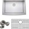 Hot Handcrafted 30" 16-Gauge Arched Apron Front Farmhouse Single Bowl Stainless Steel Kitchen Sink with Grid Rack and Basket Strainer Stainless Steel Sinks|Single Bowl Sinks