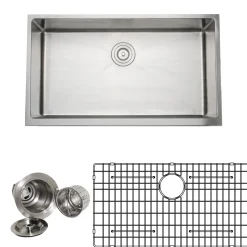 Discount Handcrafted 33" 16-Gauge Apron Front Farmhouse Single Bowl Stainless Steel Kitchen Sink with Grid Rack and Basket Strainer Stainless Steel Sinks|Single Bowl Sinks