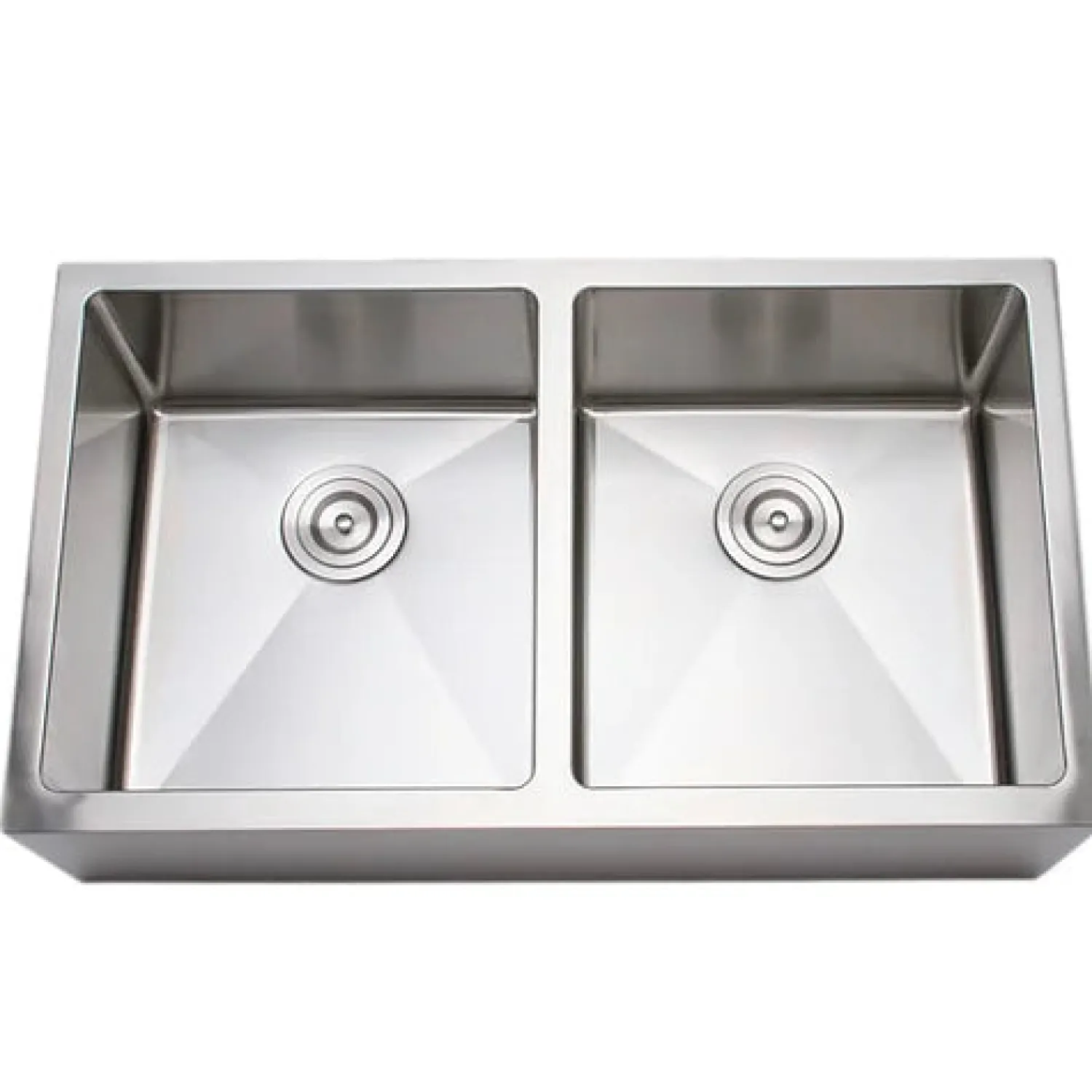 Discount Handcrafted 33" 16-Gauge Apron Front Farmhouse 50-50 Double Bowl Stainless Steel Kitchen Sink Stainless Steel Sinks|Double Bowl Sinks