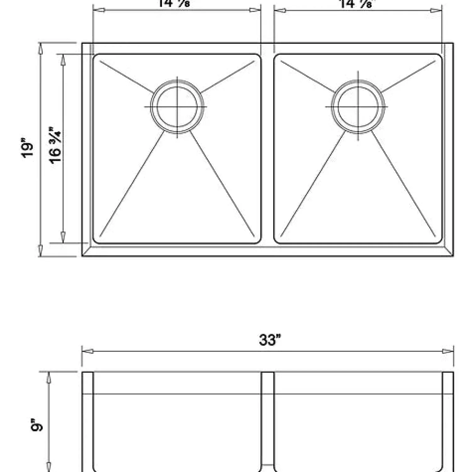 Discount Handcrafted 33" 16-Gauge Apron Front Farmhouse 50-50 Double Bowl Stainless Steel Kitchen Sink Stainless Steel Sinks|Double Bowl Sinks