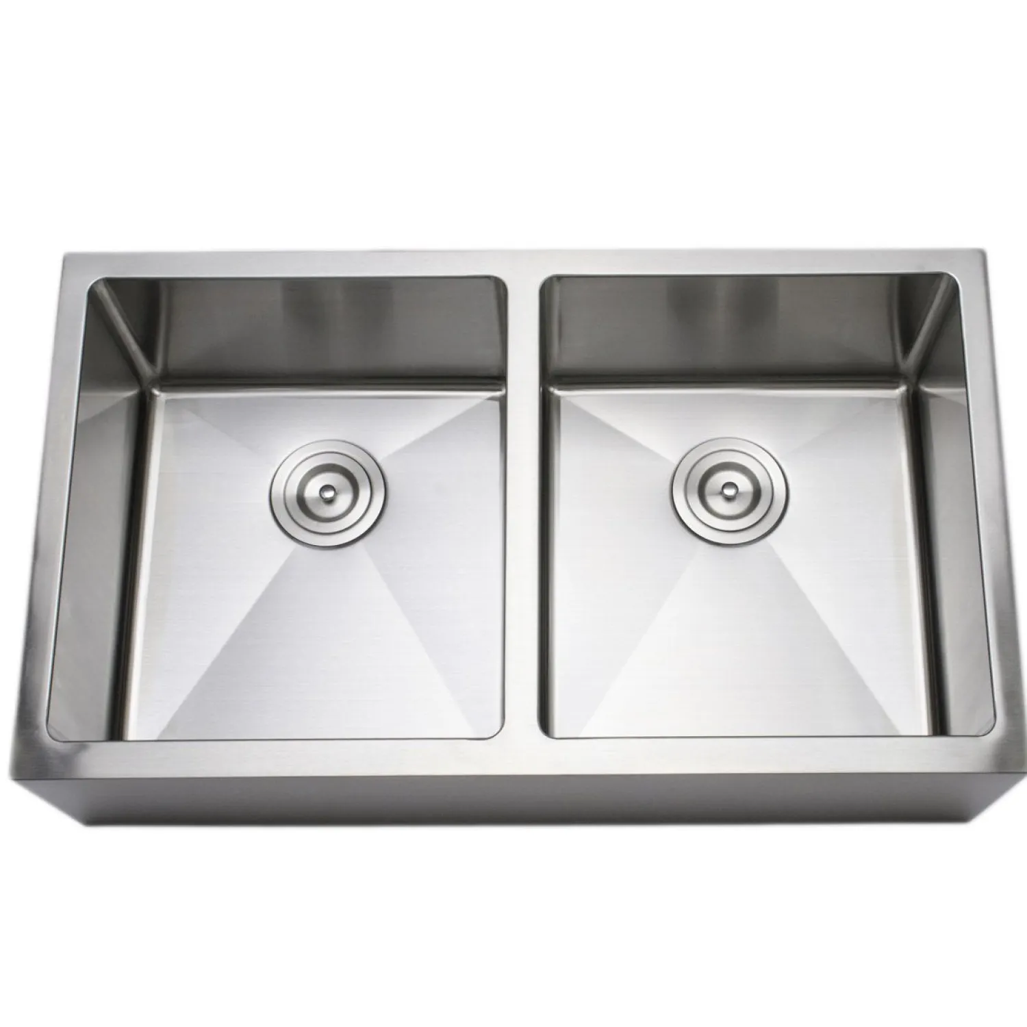 Discount Handcrafted 33" 16-Gauge Apron Front Farmhouse 50-50 Double Bowl Stainless Steel Kitchen Sink Stainless Steel Sinks|Double Bowl Sinks