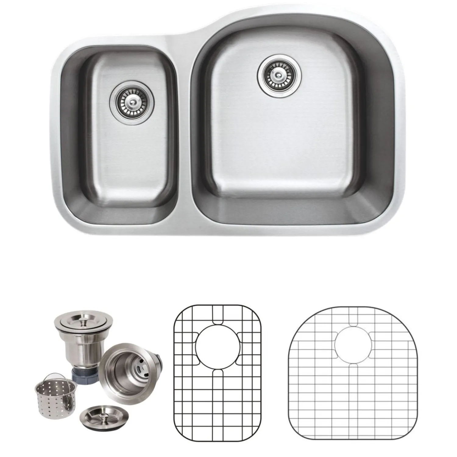 Best 32" Undermount Double Bowl 16 Gauge Stainless Kitchen Sink with Grids & Drains Stainless Steel Sinks|Double Bowl Sinks