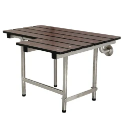 Discount 28" x 21" Wall Mount Fold Down Shower Seat with Additional Floor Supports in Dark Mahogany Wood Grain & Stainless Shower Seats