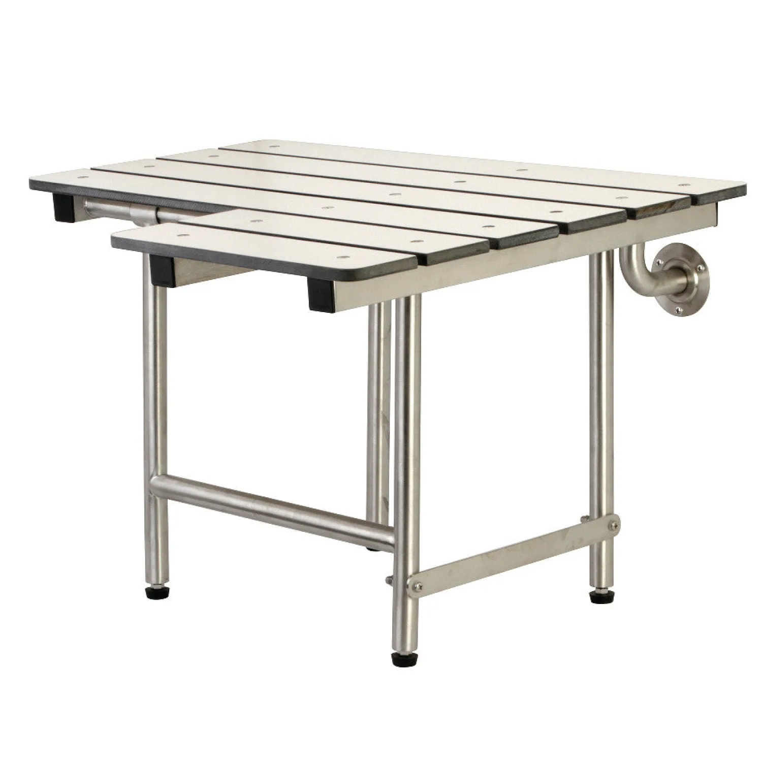 Outlet 28" x 21" Wall Mount Fold Down Shower Seat with Additional Floor Supports in Brushed Stainless Steel Shower Seats