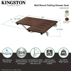 Best 28" x 21" Wall Mount Fold Down Shower Seat in Dark Mahogany Wood Grain & Stainless Shower Seats