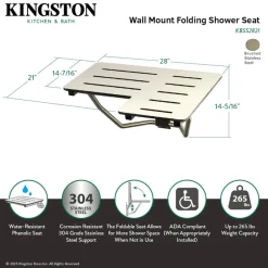 Sale 28" x 21" Wall Mount Fold Down Shower Seat in Brushed Stainless Steel Shower Seats
